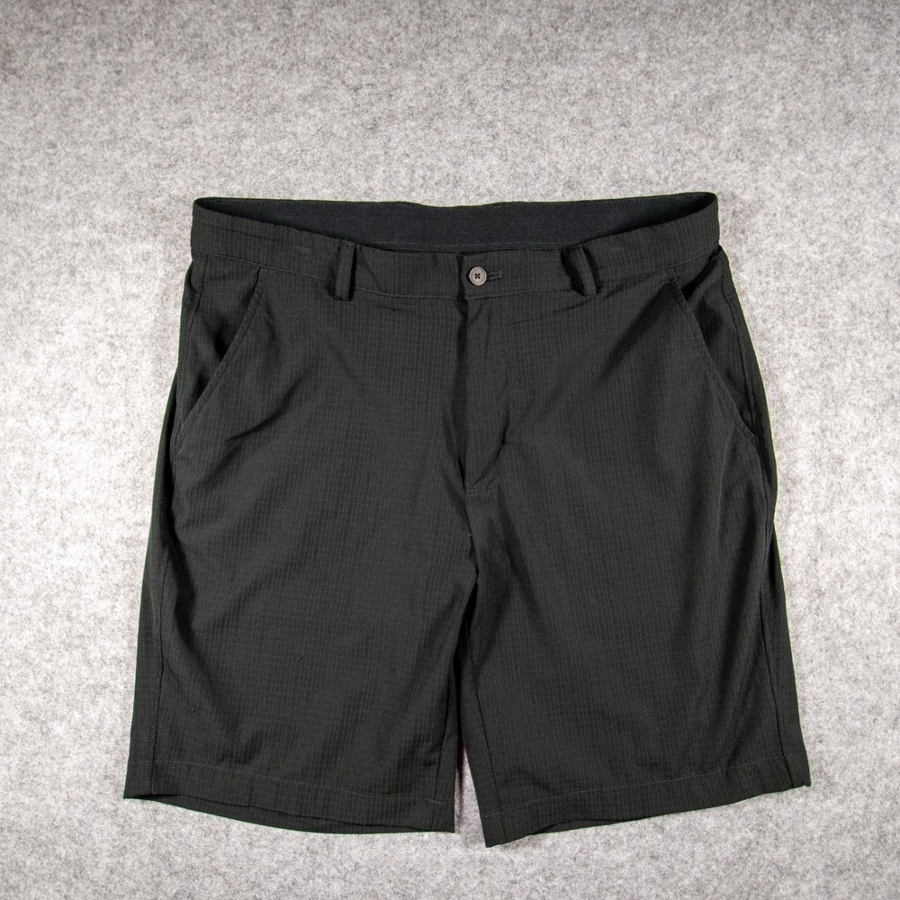 Greg Norman Tech Stretch Golf Shorts Men's 34 Black Flat Front Micro Grid Logo